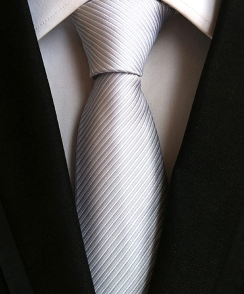 Secdtie Men's Big Boy Classic Silver Grey Skinny Tie New Year Sunny Wedding Xmas Necktie - Image 2